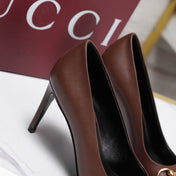 GUCCI 26S HORSEBIT PUMPS 85 MM IN DARK BROWN CALFSKIN