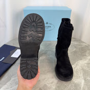 PRADA 26S ANKLE BIKER BOOTS IN BLACK SUEDE