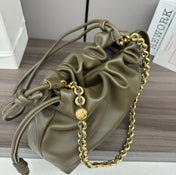 LOE MEDIUM 30 FLAMENCO PURSE BUCKET IN ARMY GREEN LAMBSKIN