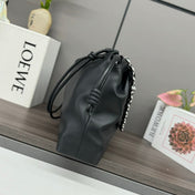 LOE LARGE 41 FLAMENCO PURSE BUCKET IN BLACK LAMBSKIN SILVER HARDWARE