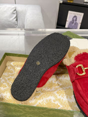 HORSEBIT MULE IN RED SUEDE AND FLEECE LINING