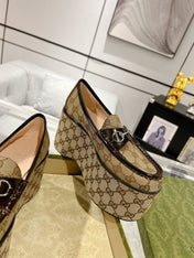 GG HORSEBIT PLATFORM LOAFER LIGHT BROWN CALFSKIN