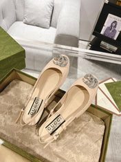 METALIC SLINGBACK FLATS IN TAN BEIGE CALFSKIN