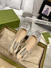 METALIC SLINGBACK FLATS IN SILVER CALFSKIN