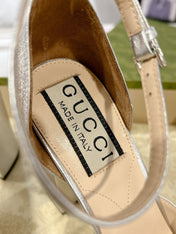 GG CRYSTALS PLATFORM PUMPS SILVER CALFSKIN
