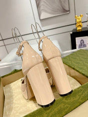 HIGH SANDAL SQUARE HEEL 12 CM IN TAN BEIGA CALFSKIN
