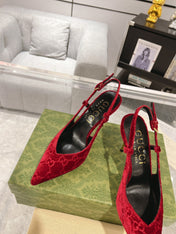 GG SLINGBACK HIGH HEEL PUMP CHERRY VELVET
