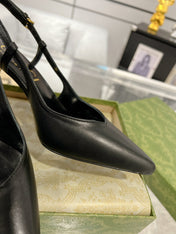 GG SLINGBACK HIGH HEEL PUMP BLACK CALFSKIN