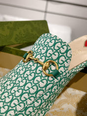 MEN'S MULE WITH HORSEBIT IN MINT GREEN MONOGRAM JACQUARD FABRIC