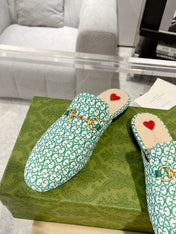 MEN'S MULE WITH HORSEBIT IN MINT GREEN MONOGRAM JACQUARD FABRIC
