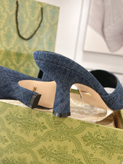 GG CRYSTALS HIGH SANDAL DENIM CANVAS