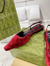 SLINGBACK FLATS IN CHERRY RED VELVET