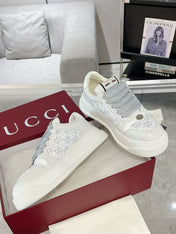 GG SCREENER SNEAKER WITH CRYSTALS IN IVORY BEIGE MIX RHINO GRAY CALFSKIN