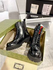 GG WEB ANKLE BOOTS IN BLACK CALFSKIN