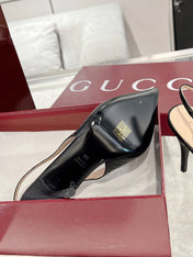 GG HIGH SLINGBACK 10.5 CM IN BLACK GLOSSY EMBOSSED SUEDE AND SHEEPSKIN LINING