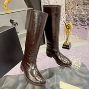 CHANEL 26S KNEE HIGH BOOTS 25 MM IN DARK BROWN PATENT LEATHER