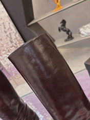 CHANEL 26S KNEE HIGH BOOTS 25 MM IN DARK BROWN PATENT LEATHER
