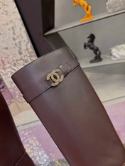 CHANEL 26S KNEE HIGH BOOTS 25 MM IN DARK BROWN CALFSKIN CC LOGO