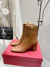 VLOGO SIGNATURE COPPER BROWN CALFSKIN ANKLE BOOT 75 MM