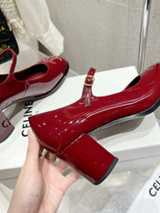 HIGH MARY JANE SHOES IN GARNET RED PATENT CALFSKIN