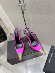 HIGH HEEL 10 CM SLINGBACK IN BRIGHT PINK CALFSKIN WITH GOLD HARDWARE
