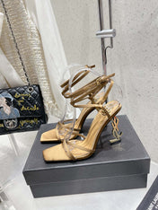 HIGH-HEEL 85 MM SANDAL MULE IN METALLIC GOLD SILK