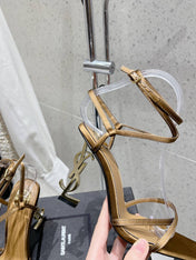 HIGH-HEEL 85 MM SANDAL MULE IN METALLIC GOLD SILK