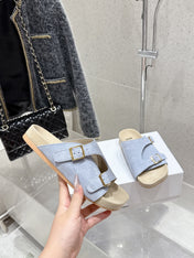LOEWE 26S EASE SLIDE IN PASTEL BLUE SUEDE