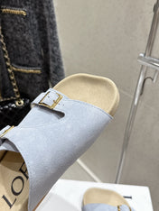 LOEWE 26S EASE SLIDE IN PASTEL BLUE SUEDE