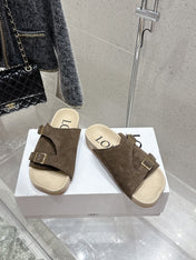 LOEWE 26S EASE SLIDE IN DARK BROWN SUEDE