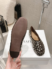 CELINE 26S FLAT SHOES IN DARK BROWN SUEDE WITH METAL STUDS