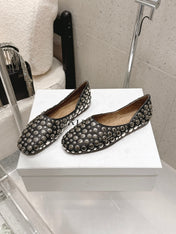 CELINE 26S FLAT SHOES IN BLACK CALFSKIN WITH METAL STUDS
