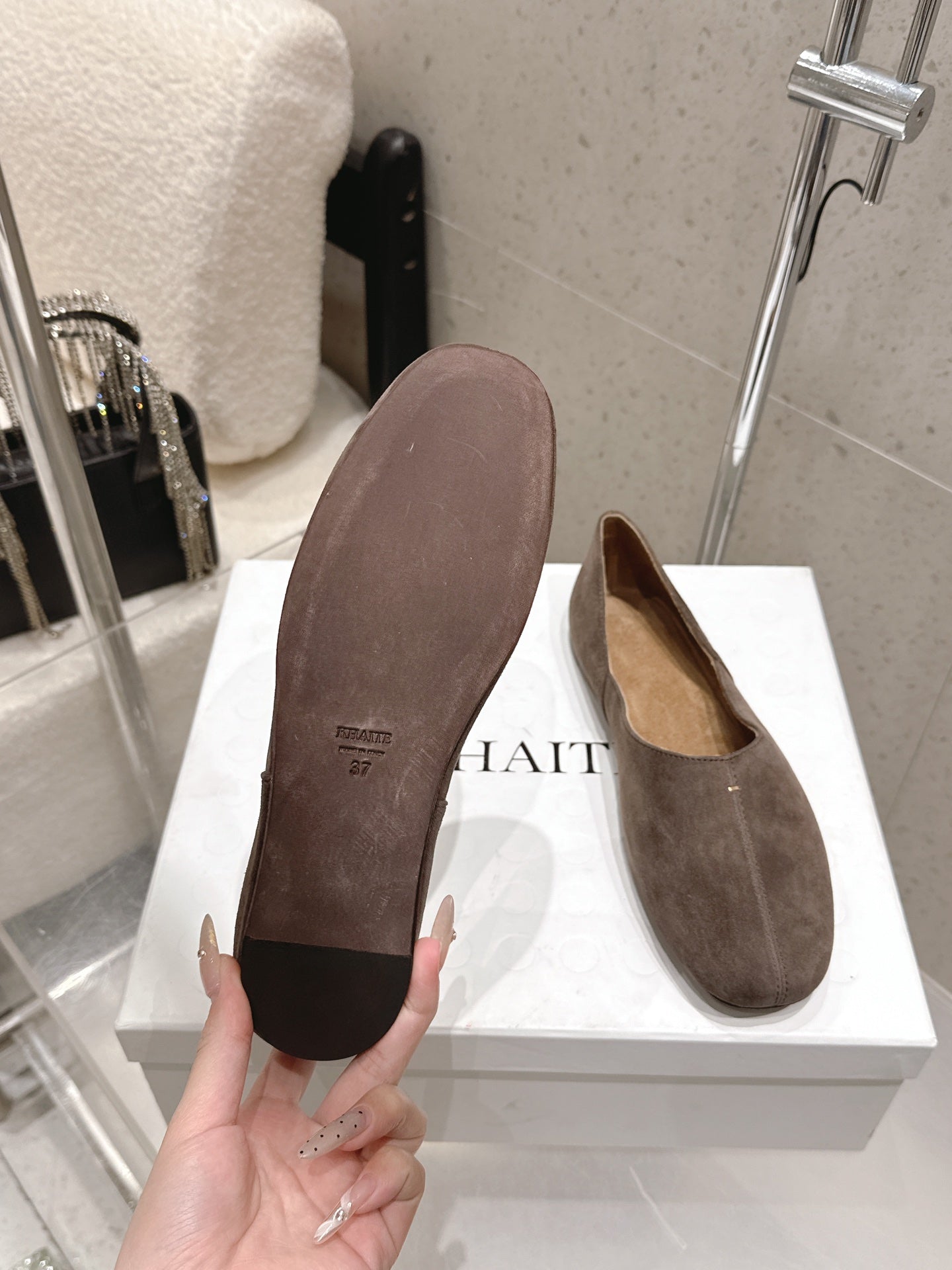 CELINE 26S FLAT SHOES IN TOFFEE BROWN SUEDE