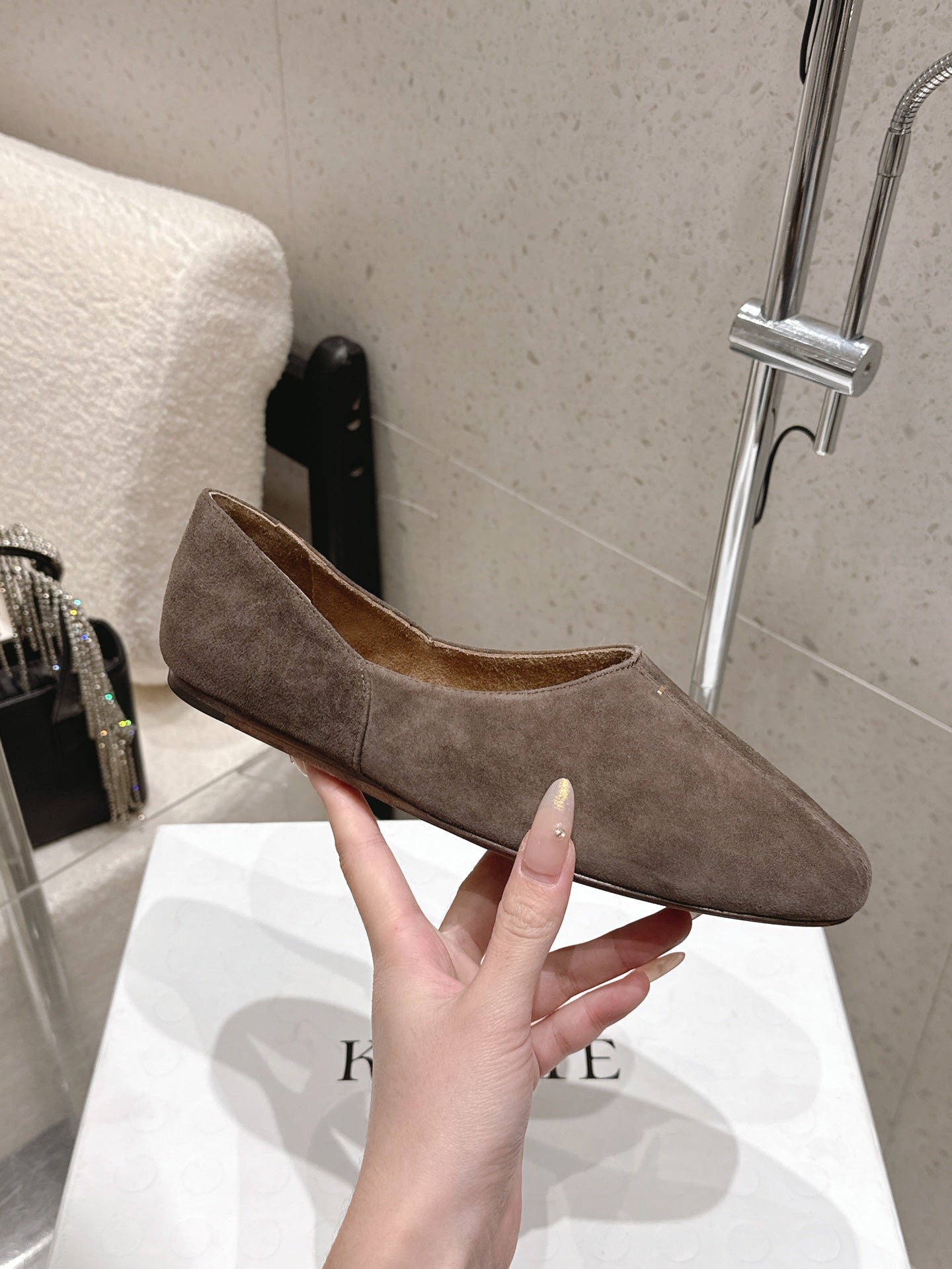 CELINE 26S FLAT SHOES IN TOFFEE BROWN SUEDE