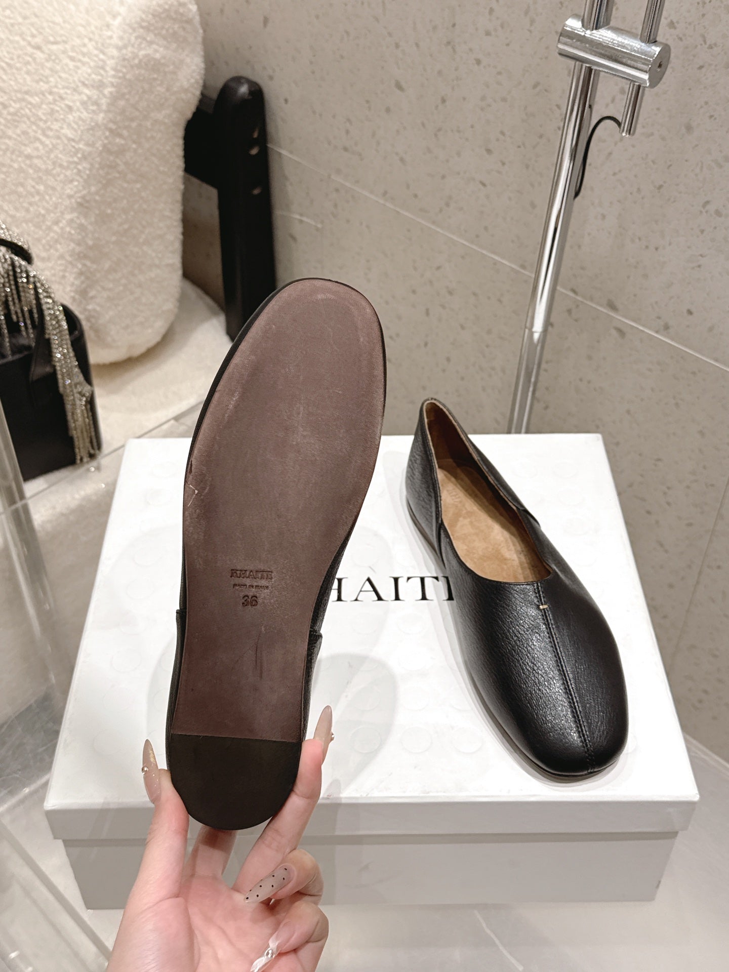 CELINE 26S FLAT SHOES IN BLACK LAMBSKIN