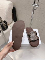 CELINE 26S TRIOMPHE SLIDES IN DARK BROWN CALFSKIN