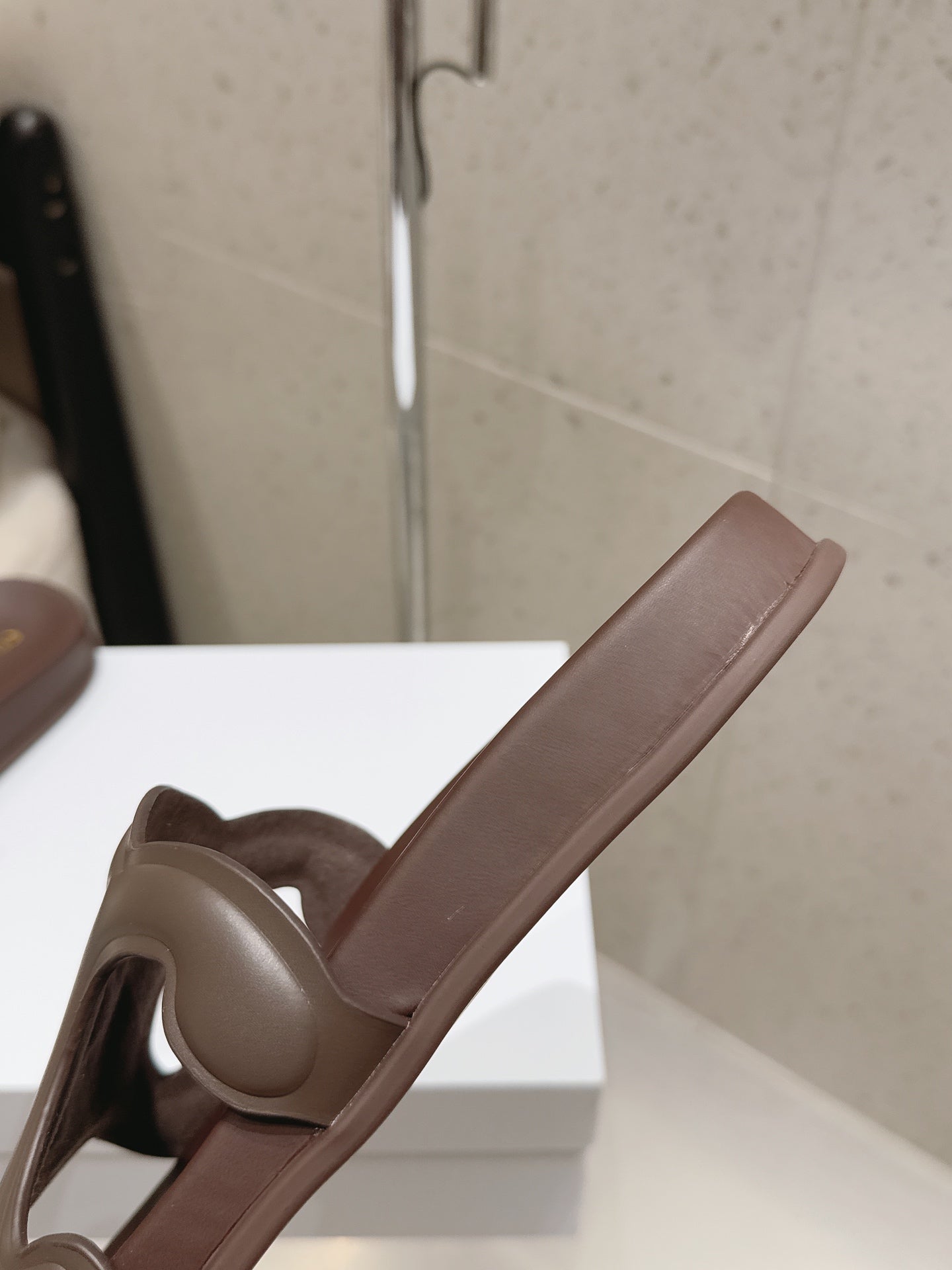 CELINE 26S TRIOMPHE SLIDES IN DARK BROWN CALFSKIN