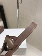 CELINE 26S TRIOMPHE SLIDES IN DARK BROWN CALFSKIN