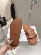 CELINE 26S TRIOMPHE SLIDES IN BROWN CALFSKIN
