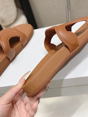 CELINE 26S TRIOMPHE SLIDES IN BROWN CALFSKIN