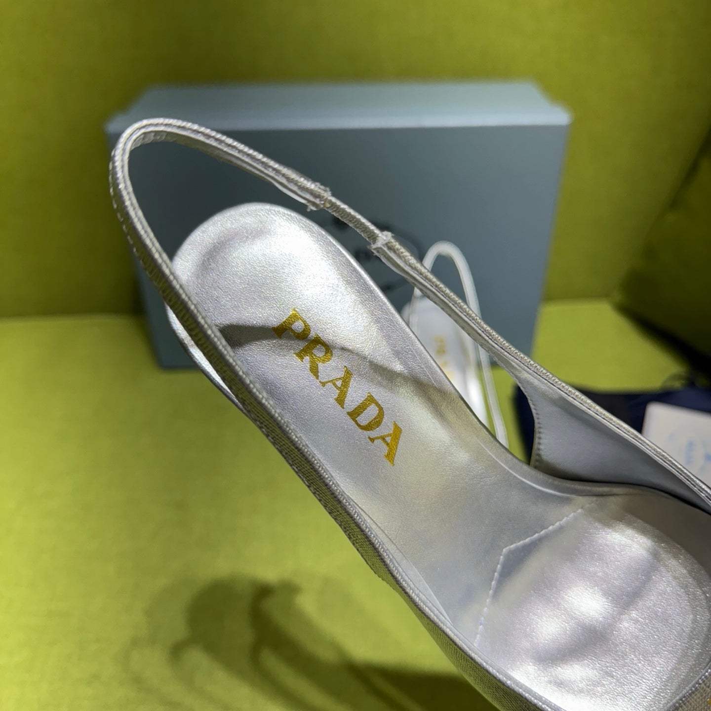 PRADA 25S SLINGBACK HIGH HEELS 75 MM IN SILVER SHEEPSKIN