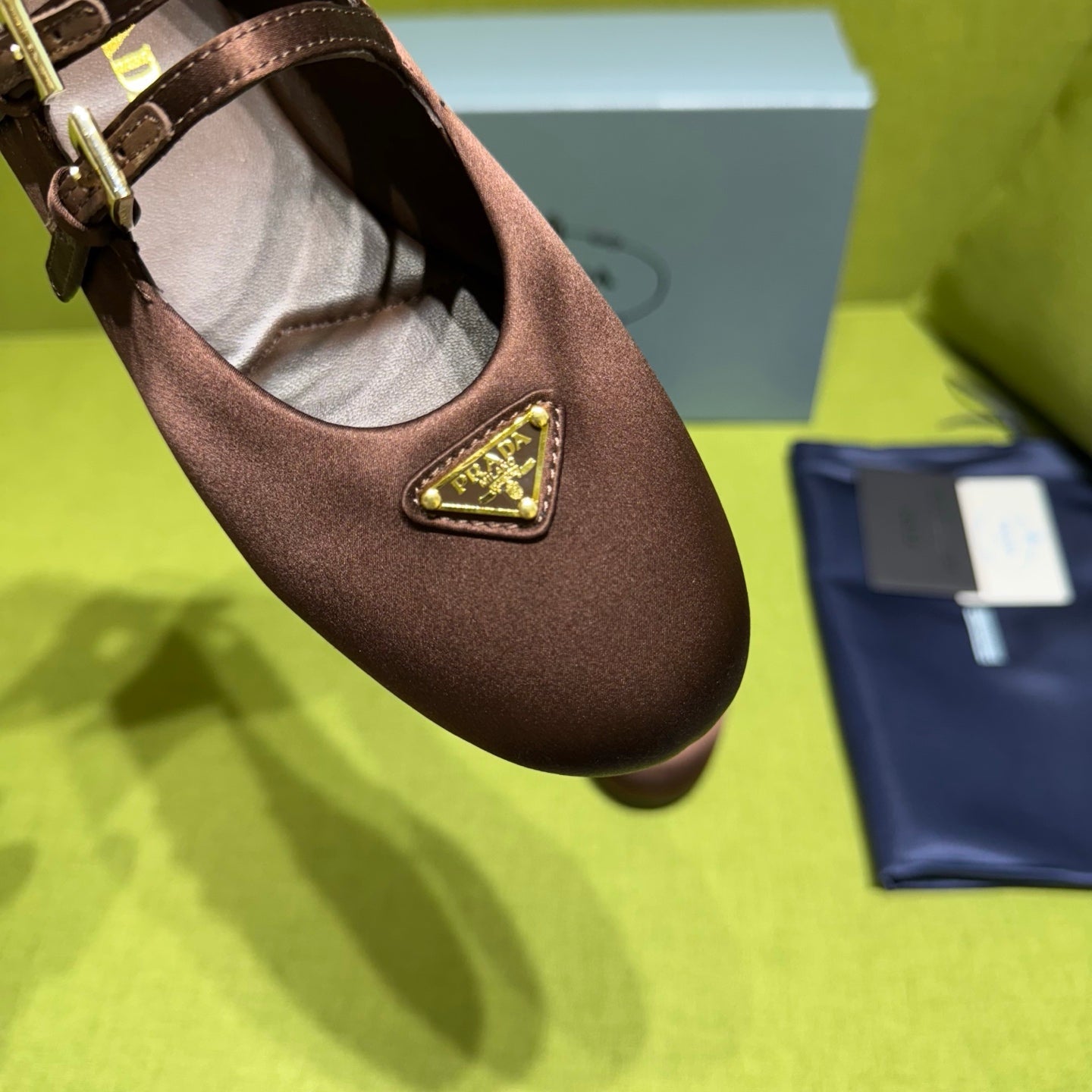PRADA 25S MARY JANE BALLET FLATS IN DEEP BURGUNDY BROWN SATIN