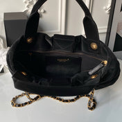CHANEL 25S BOW BAG 38 IN BLACK VELVET WITH GOLD HARDWARE