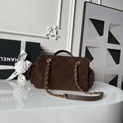 CHANEL 25S BOWLING BAG 24 IN DARK BROWN SUEDE GOLD HARDWARE