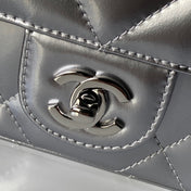 CHANEL 25S FLAP BAG 18 IN SILVER METALLIC CALFSKIN