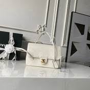 CHANEL 26S SMALL PREPPY COCO FLAP BAG 22 IN IVORY WHITE GRAINED CALFSKIN GOLD HARDWARE