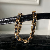 CHANEL 26S BARREL CLUTCH WITH CHAIN 23 IN BLACK CROCODILE-EMBOSSED CALFSKIN GOLD HARDWARE