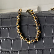 CHANEL 26S BARREL CLUTCH WITH CHAIN 23 IN DARK GREY CROCODILE-EMBOSSED CALFSKIN GOLD HARDWARE