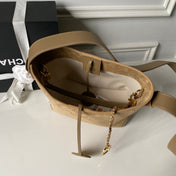 CHANEL 26S BUCKET SHOULDER BAG 27 IN CAMEL BROWN SUEDE AND CALFSKIN GOLD HARDWARE