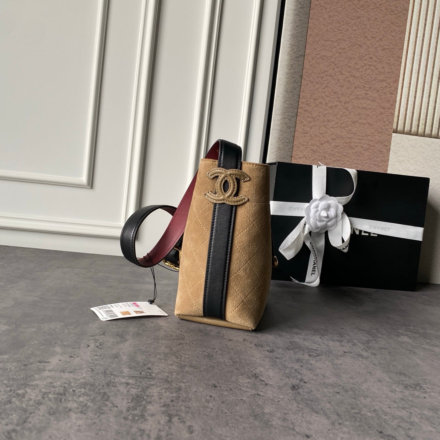 CHANEL 26S BUCKET BAG 18 IN BEIGE BROWN QUILTED SUEDE